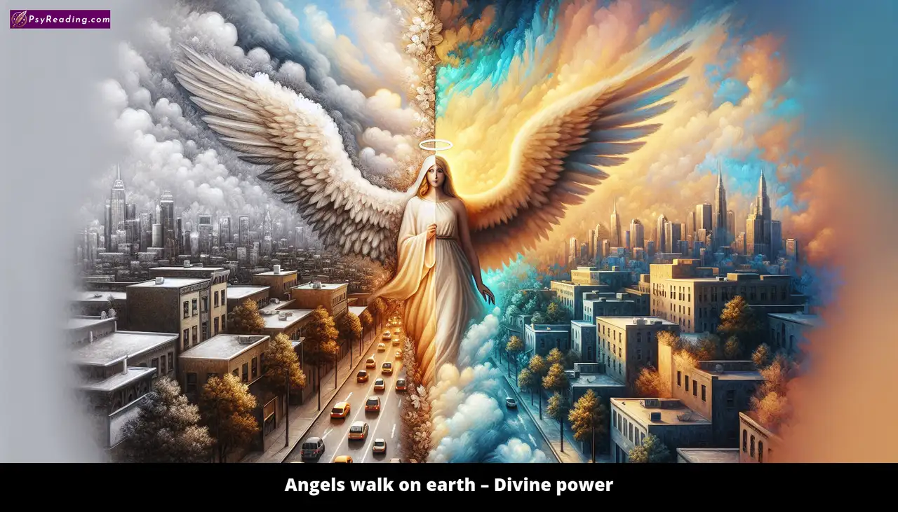 Divine beings grace earthly realm - Angelic presence.