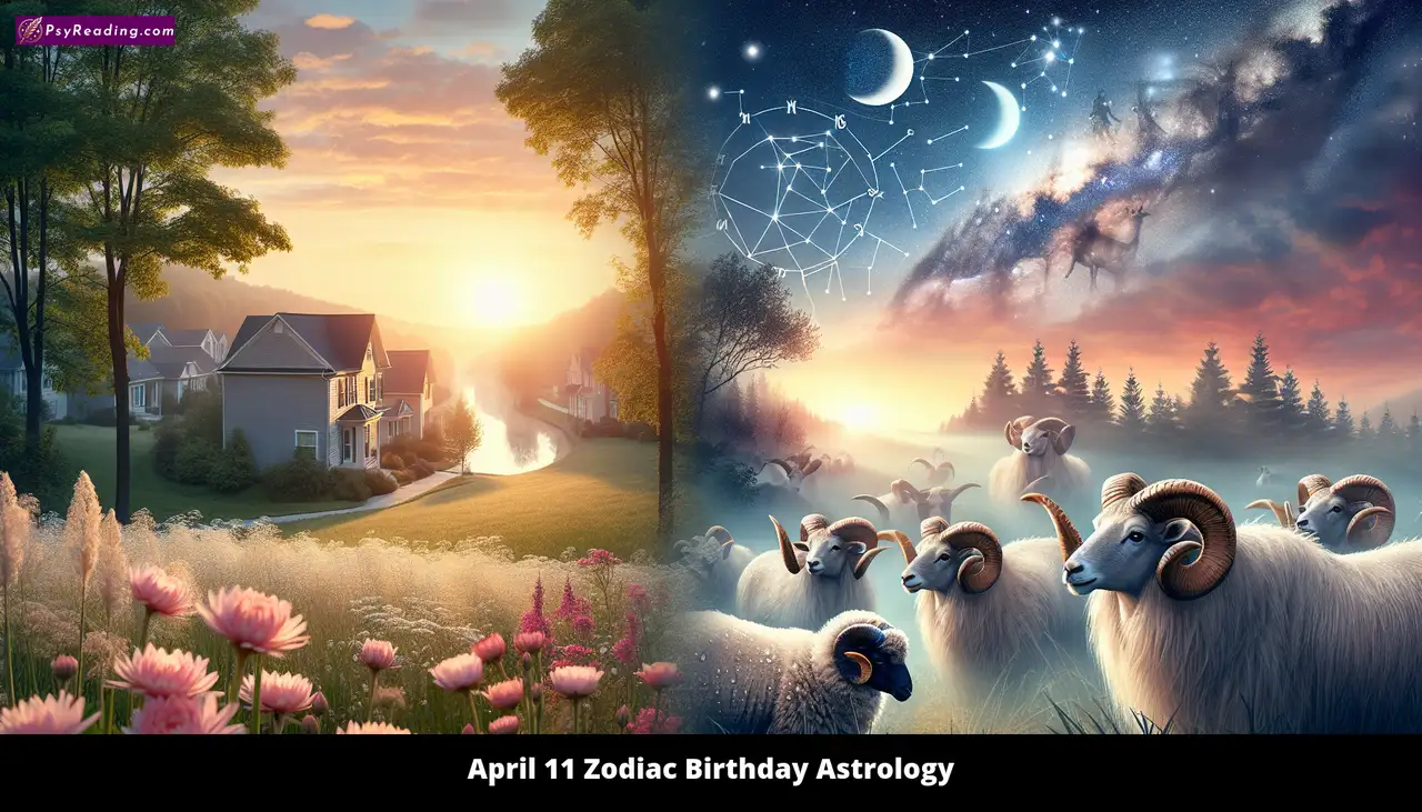 April 11 Zodiac Birthday Astrology illustration.