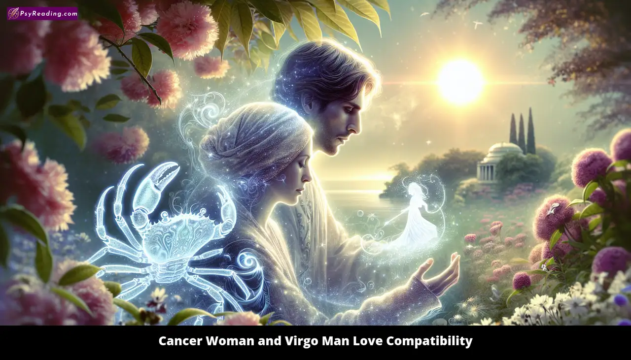 Cancer woman and Virgo man embrace love.