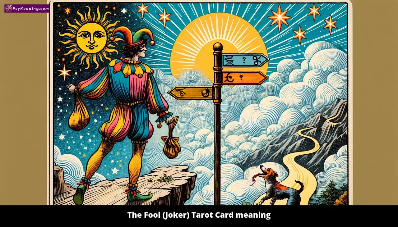 Tarot card depicting the Fool's symbolic journey.