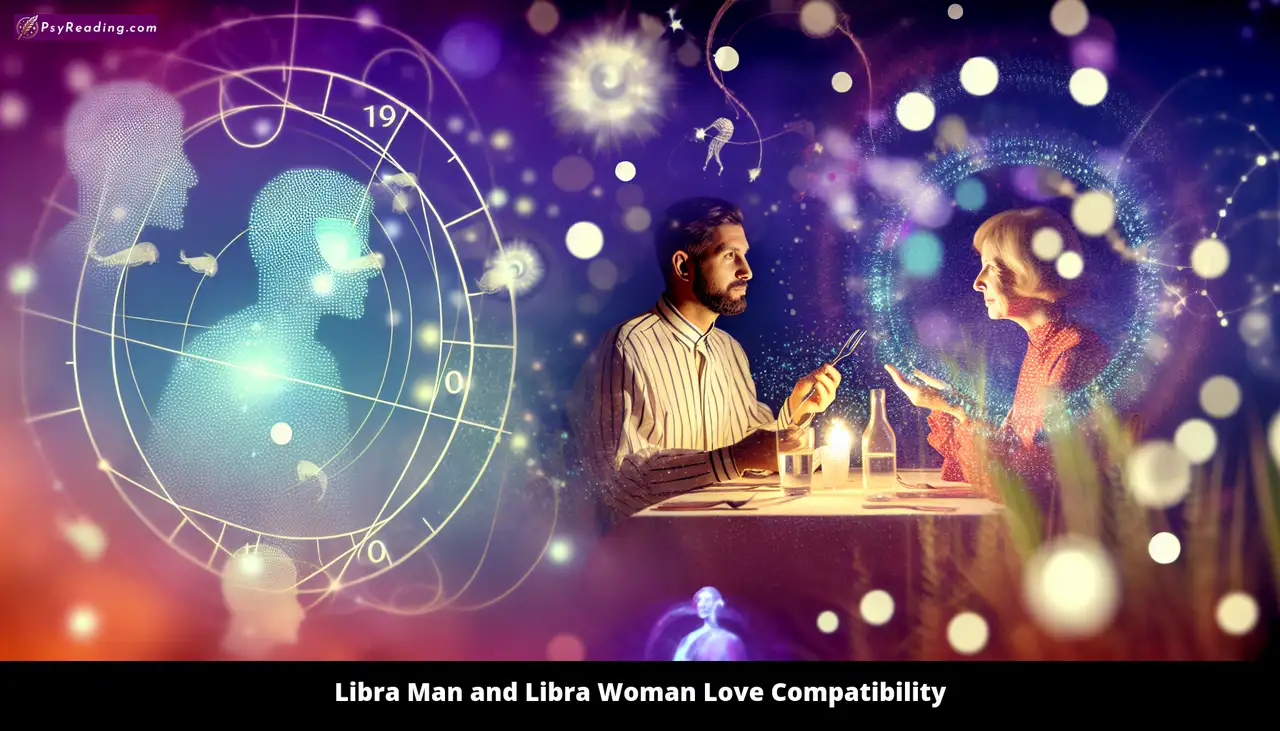 Libra couple embracing in harmonious love.