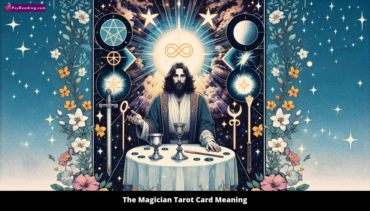 Magician Tarot Card with mystical symbols.