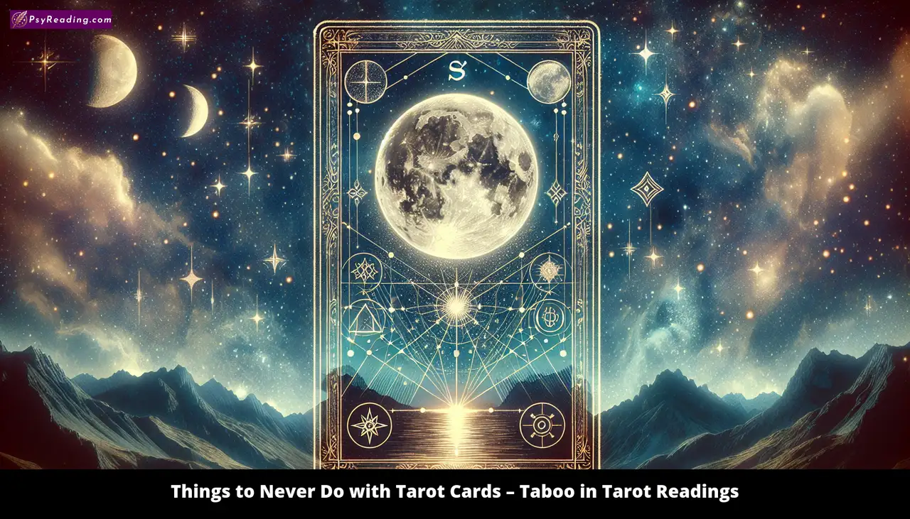 Tarot cards illustrating forbidden practices in readings.