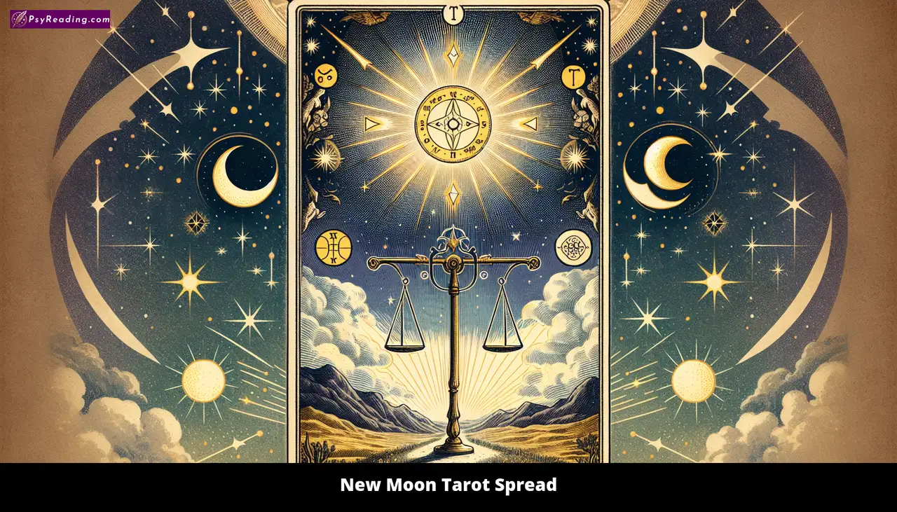 New Moon Tarot Spread - Mystical divination.