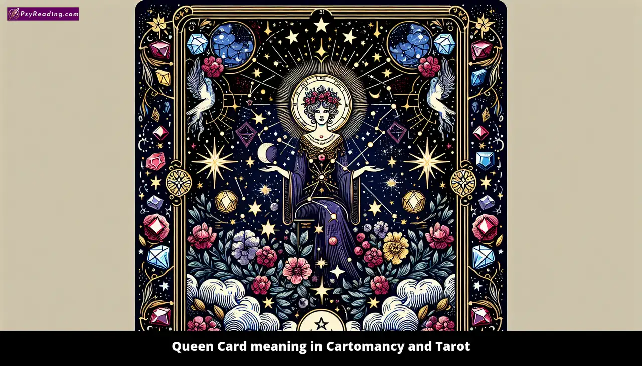 Tarot Queen Card reveals Cartomancy's meaning.