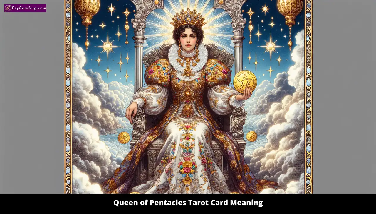 Tarot card depicting Queen of Pentacles.