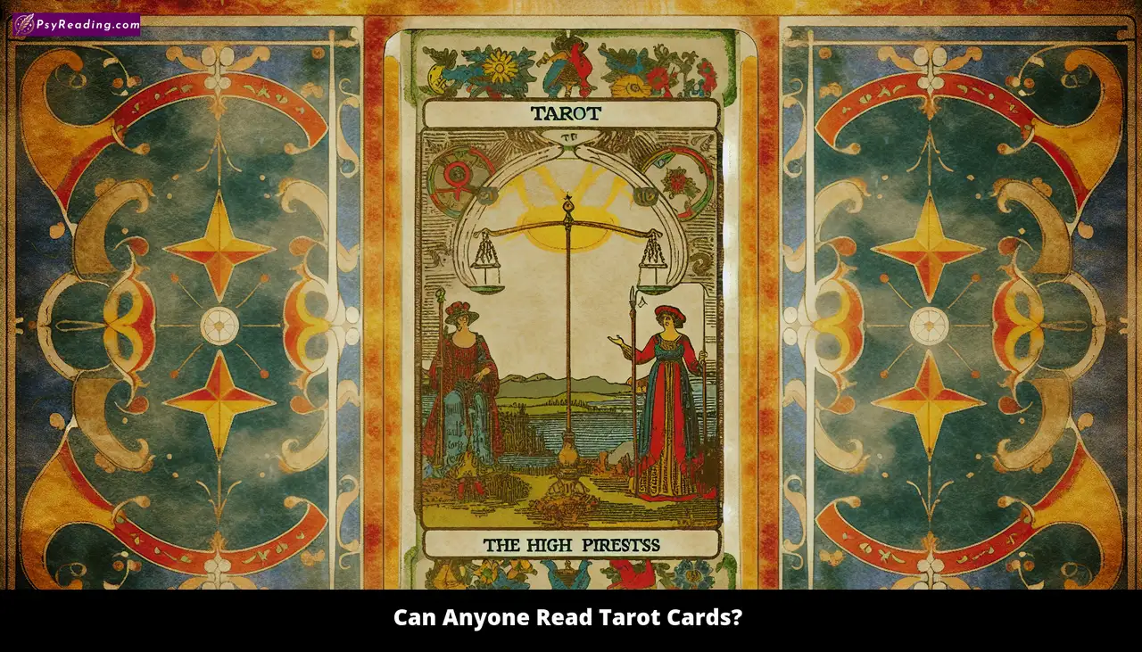 Tarot card reading illustration with deck.