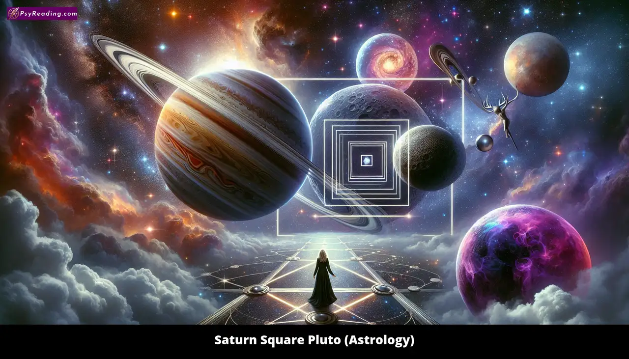 Saturn and Pluto astrological square illustration.