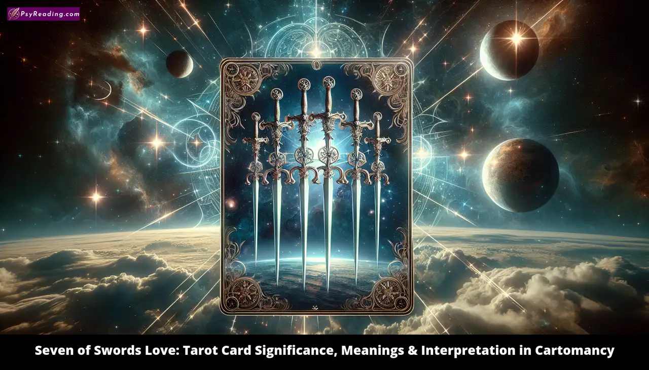 Tarot card depicting Seven of Swords Love