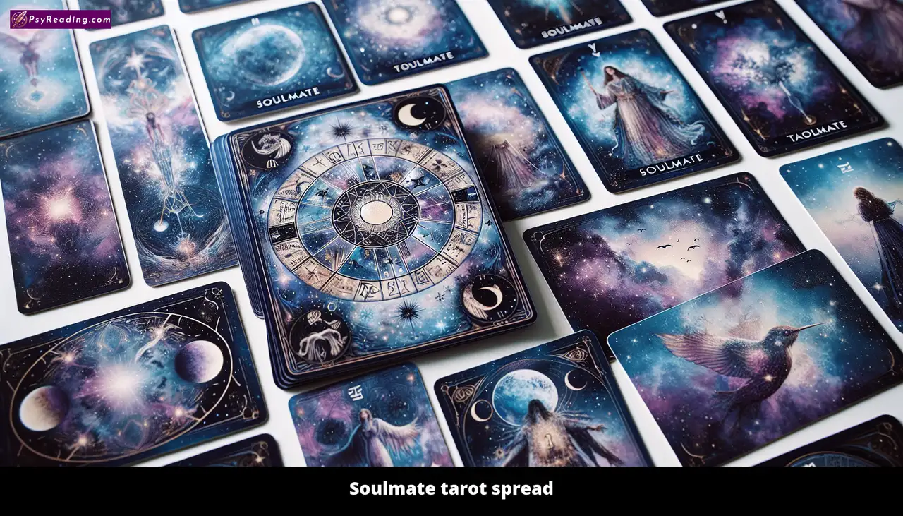 Soulmate tarot cards spread on table.