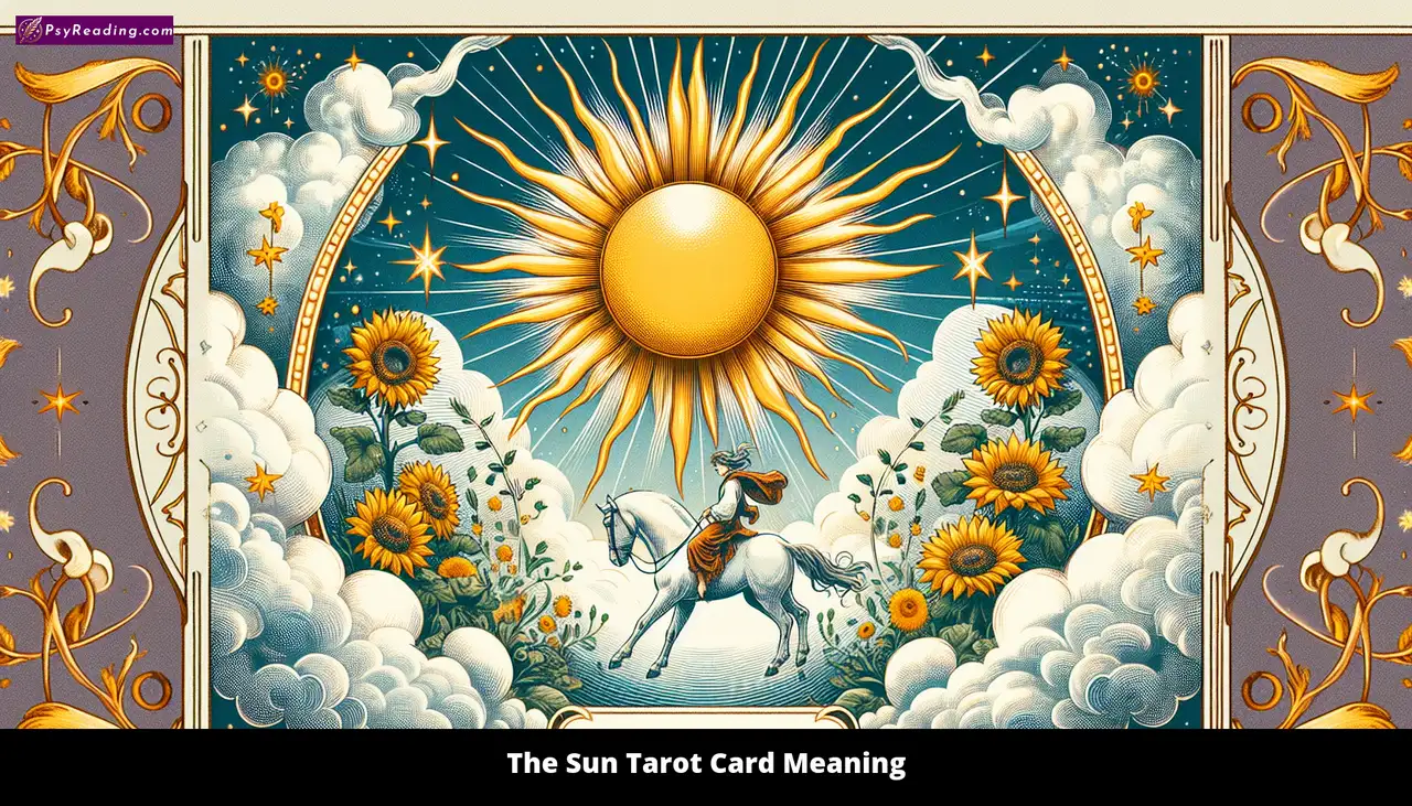 Sun tarot card shining brightly on a table.