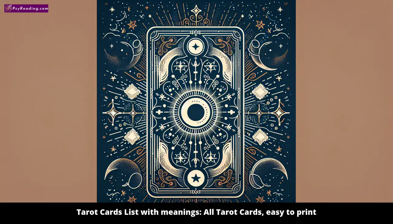 Tarot Cards List with meanings