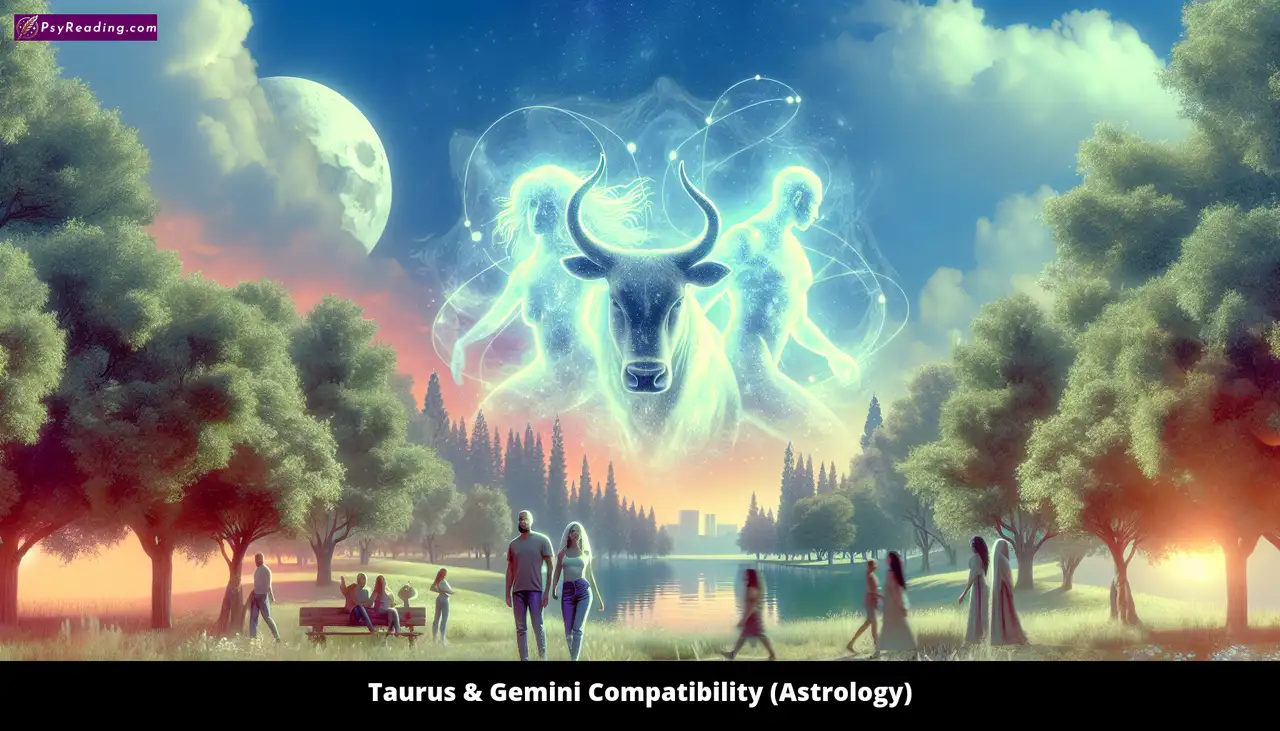 Taurus and Gemini zodiac compatibility illustration.