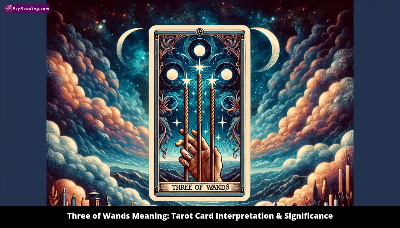 Tarot card depicting Three of Wands.