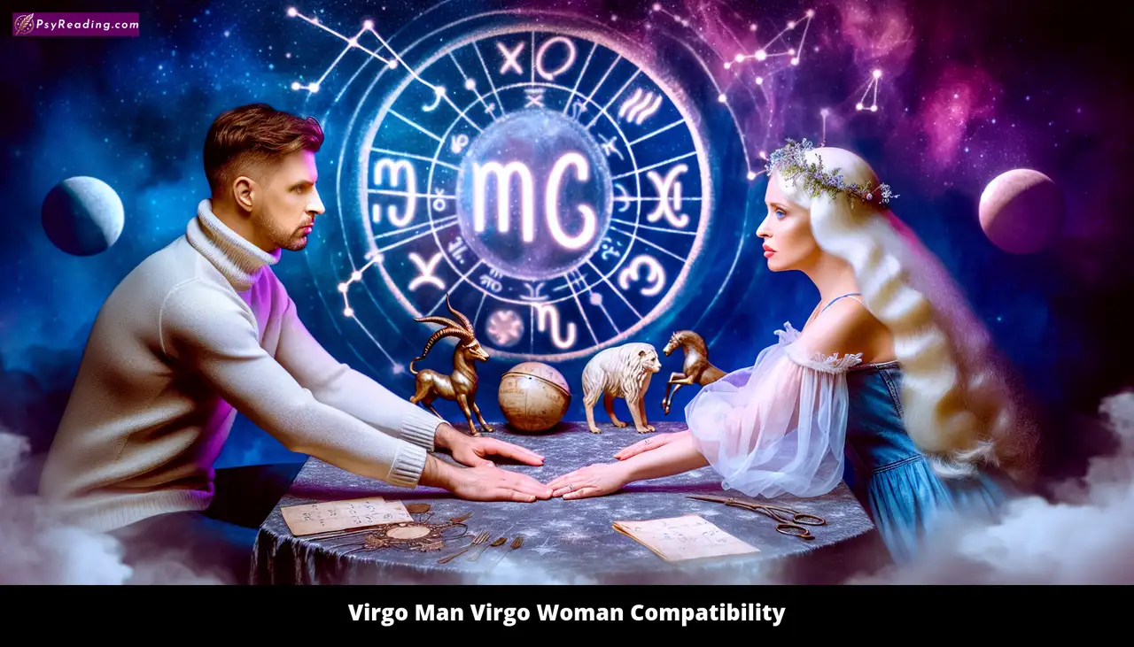 Virgo couple in harmonious compatibility embrace.