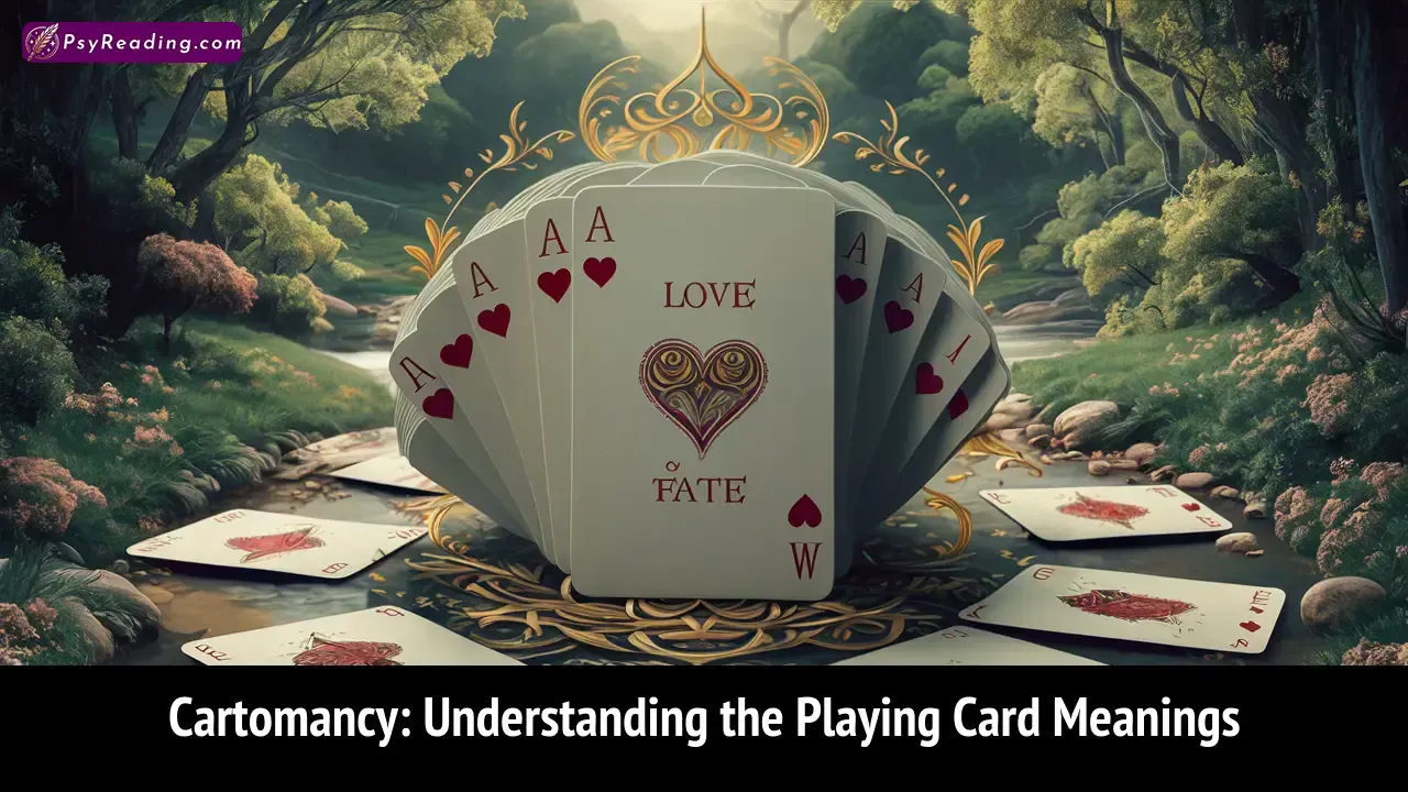 Playing cards with symbolic meanings for cartomancy.
